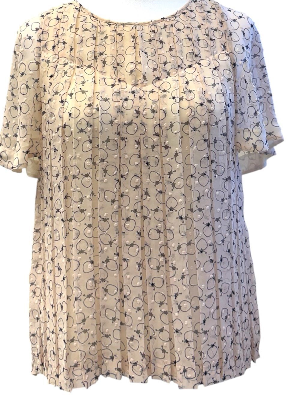 See by Chloe Women’s Blush Cream Printed Short Sleeve Pleated Blouse EU 36 US 4